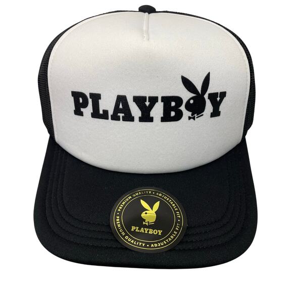 LIDS Playboy Trucker Snapback Hat Black and White Logo Tux Foam Logo Cap NEW - Picture 1 of 6